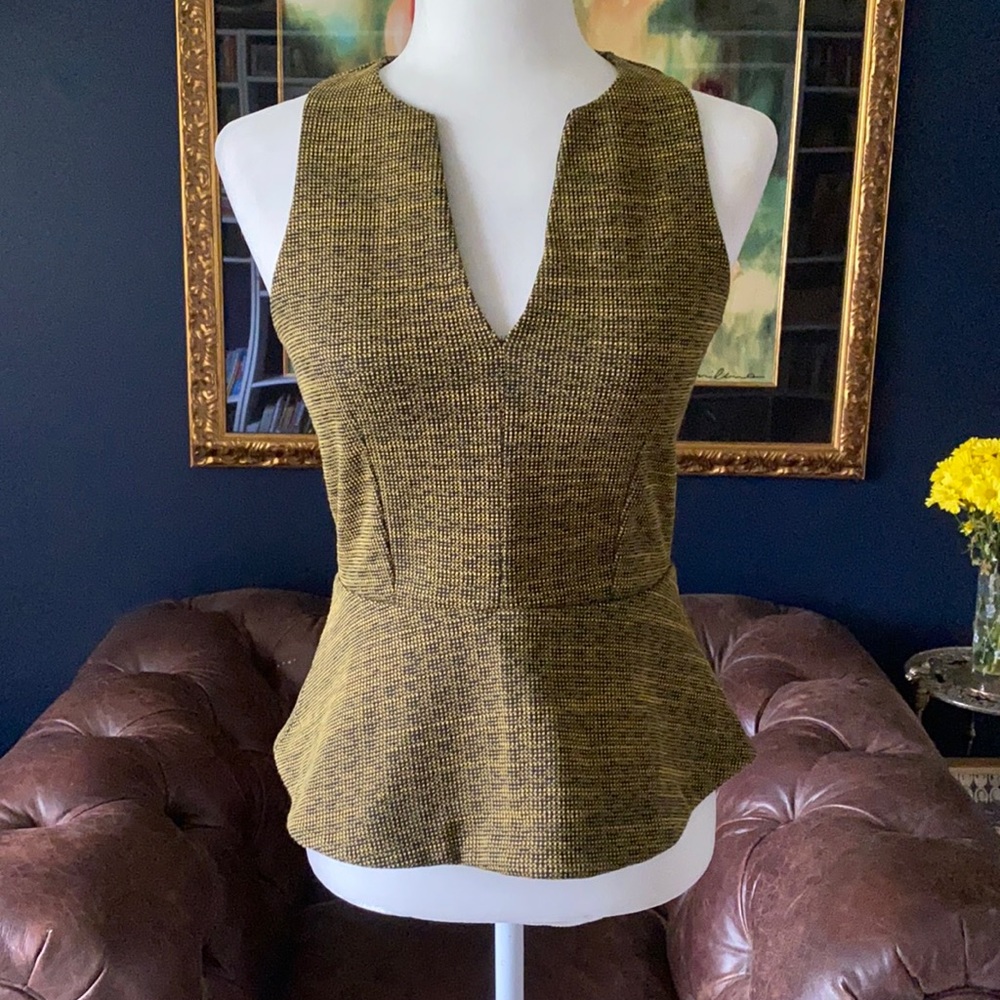 Peplum black and gold knit zip back sleeveless